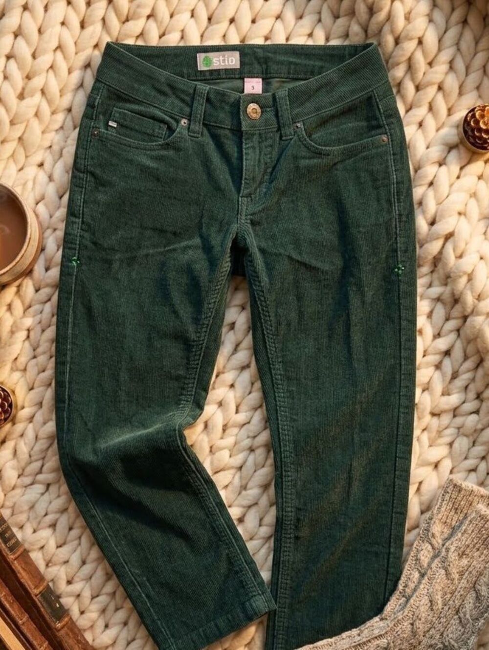 Stio Womens 0R Dark Green Corduroy Pants Skinny Fit Granola Girl Cabincore